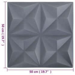 3D-veggpaneler 24 stk 50×50 cm origami grå 6 m²