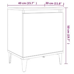 Nattbord med metallben 2 stk grå sonoma eik 40x30x50 cm