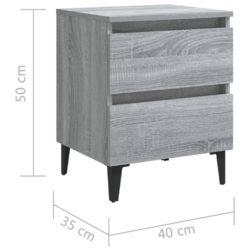 Nattbord med metallben 2 stk grå sonoma eik 40x35x50 cm