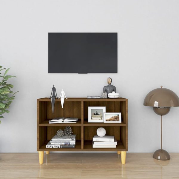 TV-benk med ben i heltre brun eik 69,5x30x50 cm