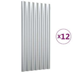 vidaXL Takpaneler 12 stk pulverlakkert stål sølv 80×36 cm
