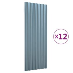 Takpaneler 12 stk pulverlakkert stål grå 100×36 cm