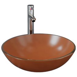 vidaXL Baderomsvask med kran og trykkavløp brun herdet glass