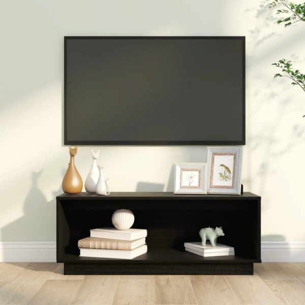 TV-benk svart 90x35x35 cm heltre furu