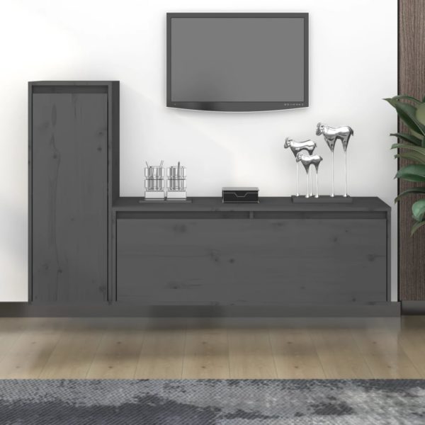 vidaXL TV-benker 3 stk grå heltre furu