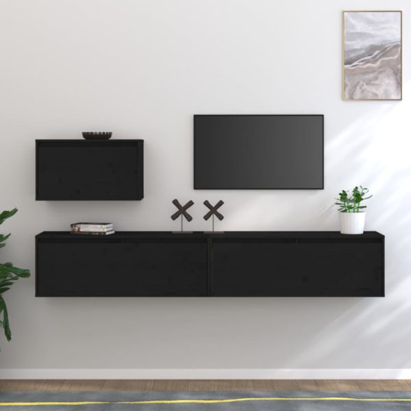 vidaXL TV-benker 3 stk svart heltre furu