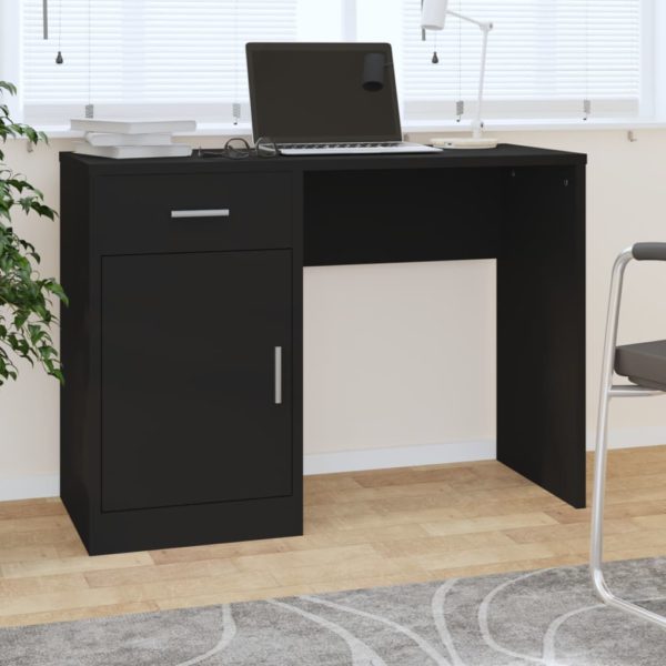 vidaXL Skrivebord skuff og skap svart 100x40x73 cm konstruert tre