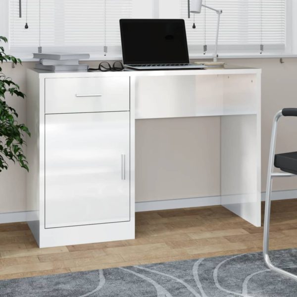 vidaXL Skrivebord skuff og skap hvit 100x40x73 cm konstruert tre