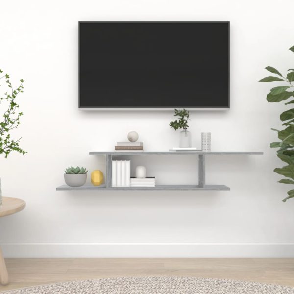 vidaXL Veggmontert TV-hylle grå sonoma 125x18x23 cm konstruert tre