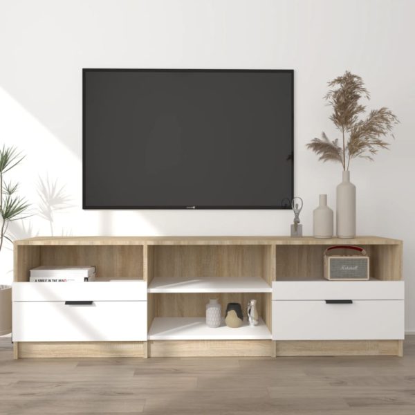 TV-benk hvit og sonoma eik 150×33,5×45 cm konstruert tre