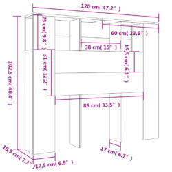 Sengegavlskap betonggrå 120×18,5×102,5 cm