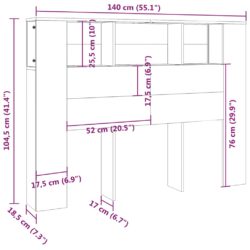 vidaXL Sengegavlskap betonggrå 140×18,5×104,5 cm