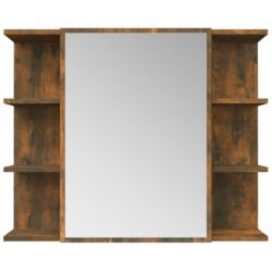 Baderomsskap med speil røkt eik 80×20,5×64 cm konstruert tre