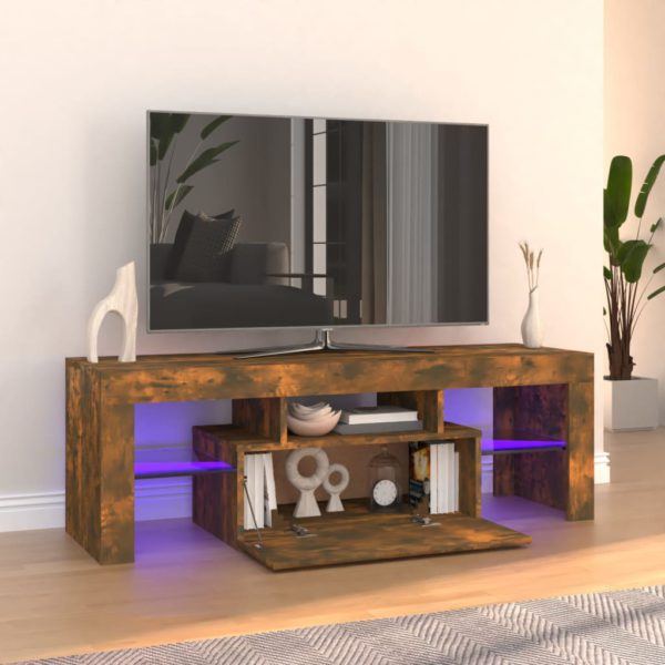 TV-benk med LED-lys røkt eik 120x35x40 cm