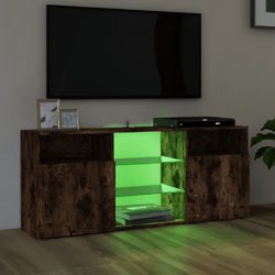 TV-benk med LED-lys røkt eik 120x30x50 cm