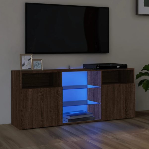TV-benk med LED-lys brun eik 120x30x50 cm