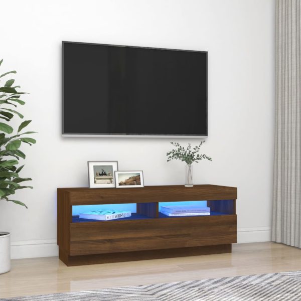 vidaXL TV-benk med LED-lys brun eik 100x35x40 cm