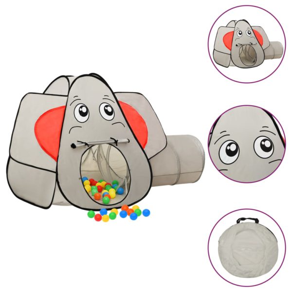 vidaXL Leketelt for barn elefant med 250 baller grå 174x86x101 cm