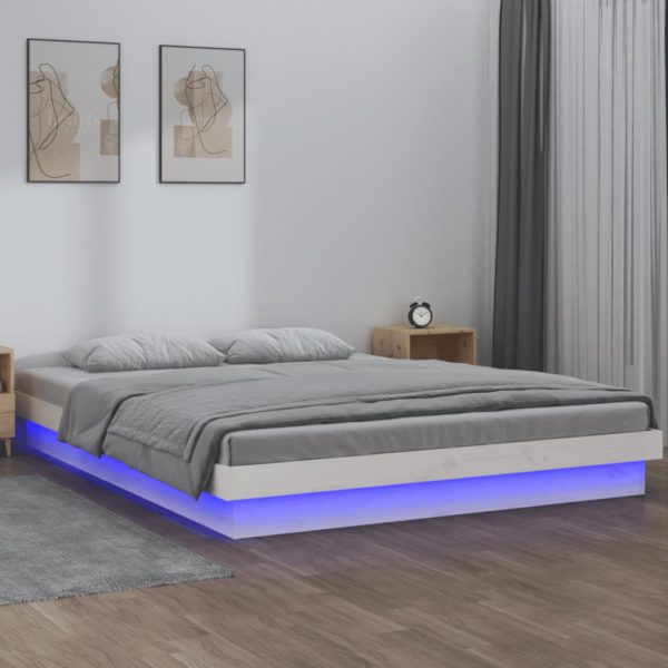 vidaXL Sengeramme med LED hvit 150×200 cm 5FT King Size heltre