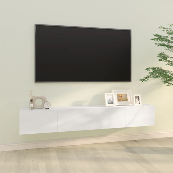 vidaXL Vegg TV-benker 2 stk høyglans hvit 100x30x30 cm konstruert tre