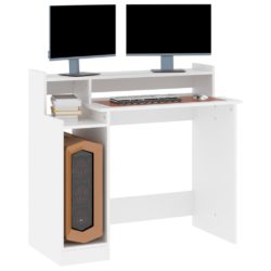 vidaXL Skrivebord med LED-lys hvit 97x45x90 cm konstruert tre
