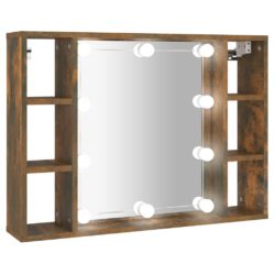Speilskap med LED røkt eik 76x15x55 cm