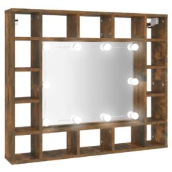 Speilskap med LED røkt eik 91x15x76,5 cm
