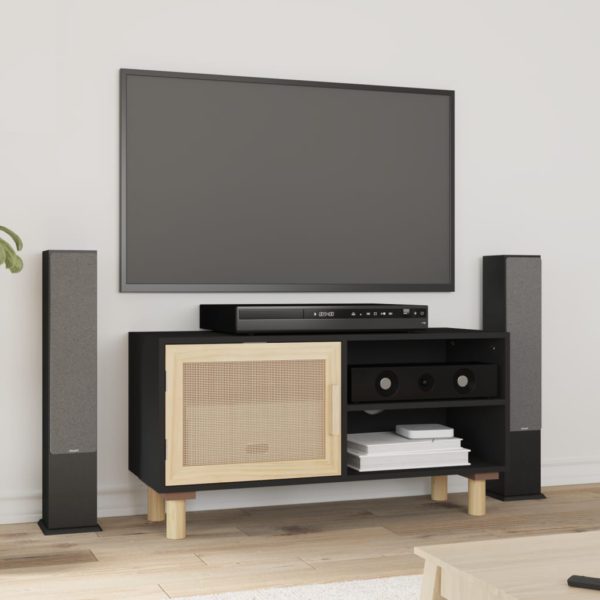 vidaXL TV-benk svart 80x30x40 cm heltre furu og naturrotting