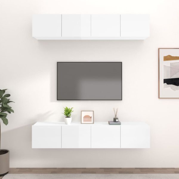TV-benker 4 stk høyglans hvit 80x30x30 cm konstruert tre