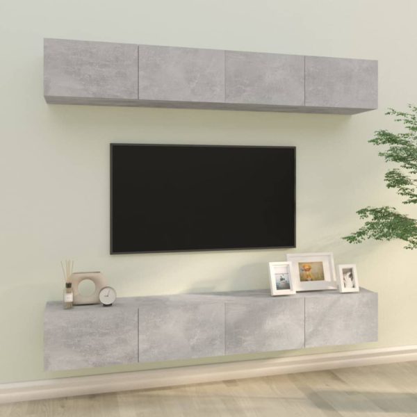 vidaXL Vegghengte TV-benker 4 stk betonggrå 100x30x30 cm