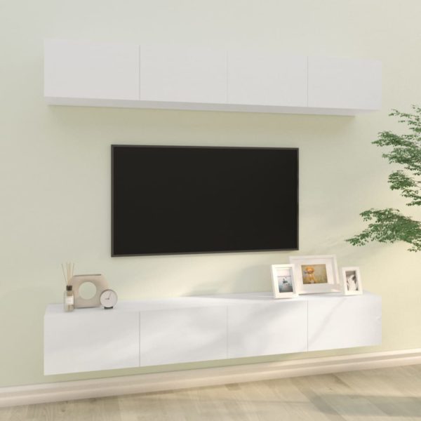 vidaXL Vegghengte TV-benker 4 stk høyglans hvit 100x30x30 cm