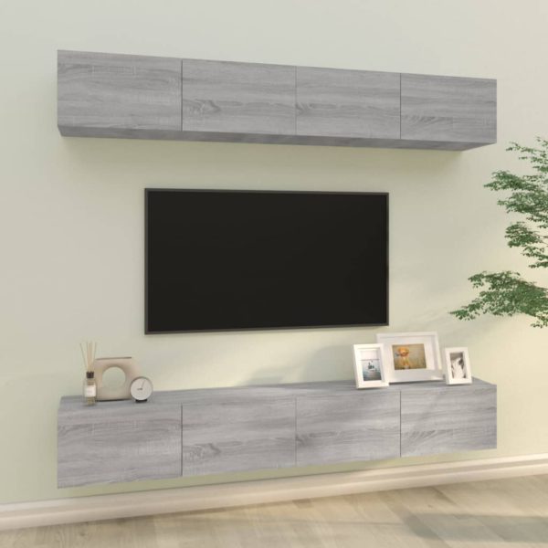 vidaXL Vegghengte TV-benker 4 stk grå sonoma 100x30x30 cm