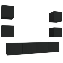 TV-skapsett 6 deler svart konstruert tre
