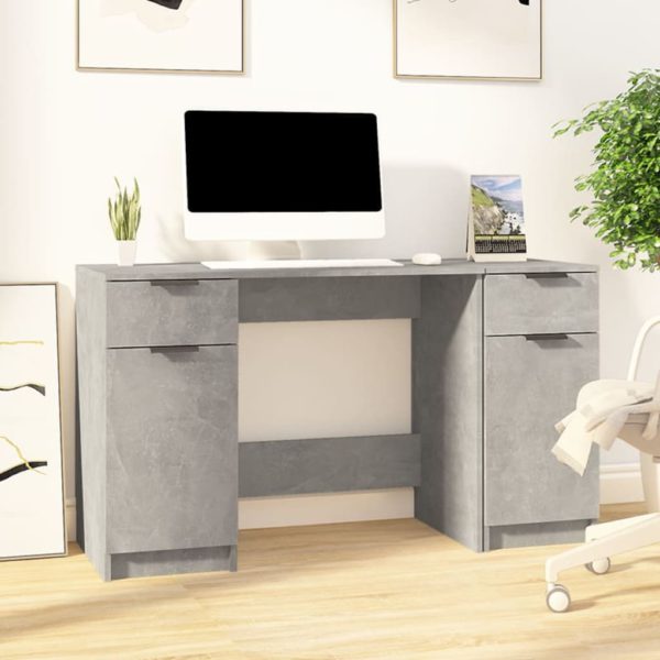 vidaXL Skrivebord med sideskap betonggrå konstruert tre
