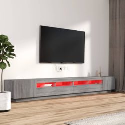 TV-benksett med LED-lys 3 deler grå eik konstruert tre