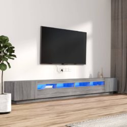 vidaXL TV-benksett med LED-lys 3 deler grå eik konstruert tre