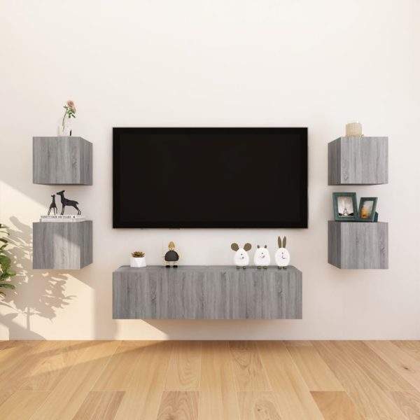 vidaXL Vegghengte TV-benker 8 stk grå sonoma 30,5x30x30 cm