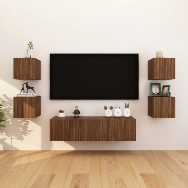 vidaXL Vegghengte TV-benker 8 stk brun eik 30,5x30x30 cm
