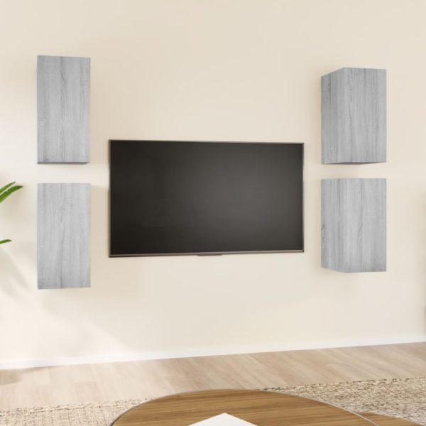 vidaXL TV-benk 4 stk grå sonoma 30,5x30x60 cm konstruert tre
