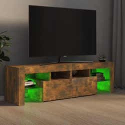 TV-benk med LED-lys røkt eik 140×36,5×40 cm