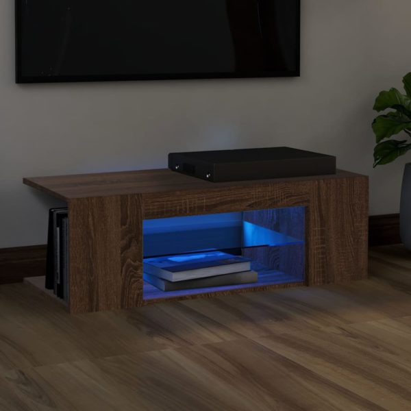 vidaXL TV-benk med LED-lys brun eik 90x39x30 cm