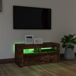 TV-benk med LED-lys røkt eik 90x35x40 cm