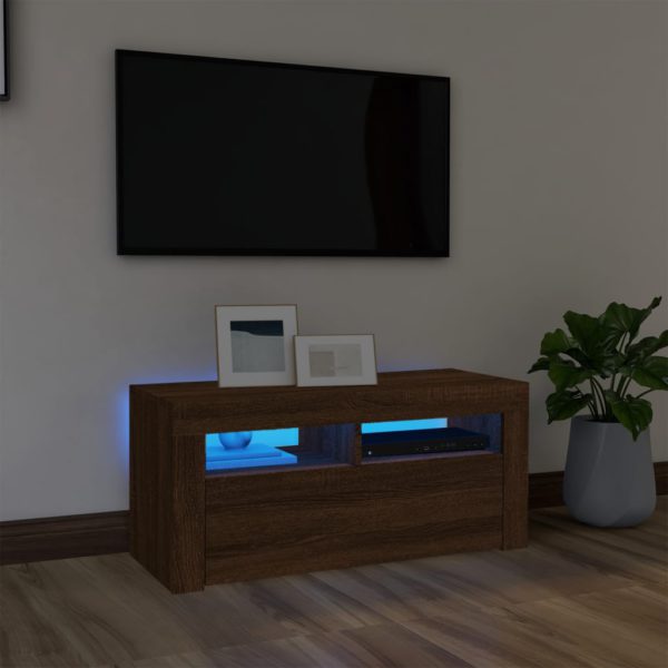 vidaXL TV-benk med LED-lys brun eik 90x35x40 cm