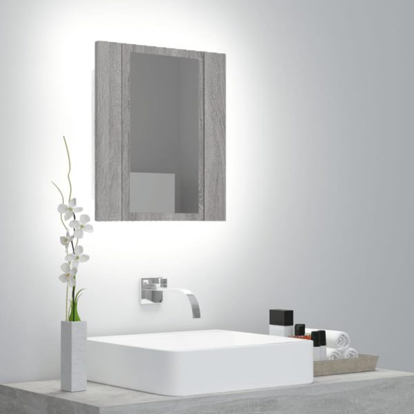 Speilskap med LED grå sonoma 40x12x45 cm konstruert tre