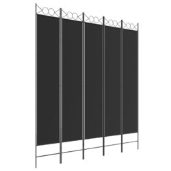 Romdeler 5 paneler svart 200×220 cm stoff