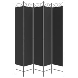 Romdeler 5 paneler svart 200×220 cm stoff