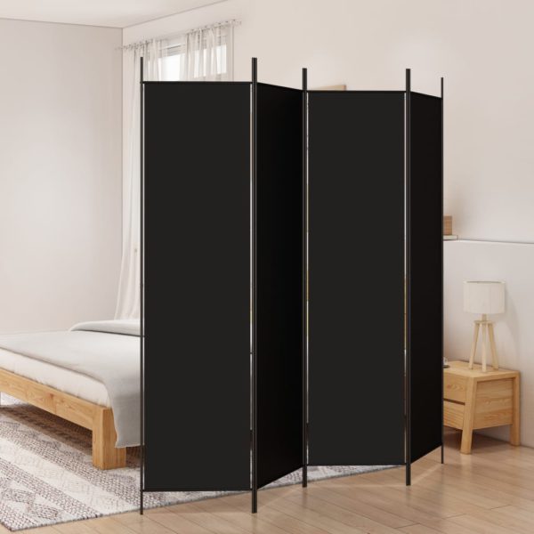 Romdeler 4 paneler svart 200×200 cm stoff