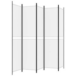 Romdeler med 5 paneler hvit 250×220 cm stoff
