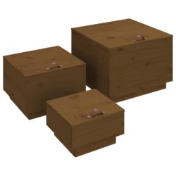 Oppbevaringsbokser med lokk 3 stk honningbrun heltre furu
