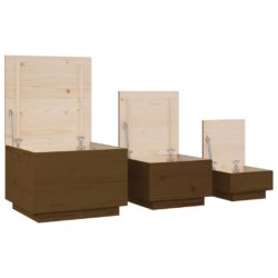 Oppbevaringsbokser med lokk 3 stk honningbrun heltre furu